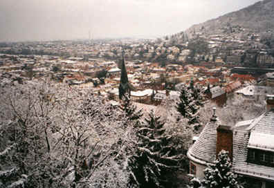 Aussicht von unserem Haus auf Heidelberg im Winter